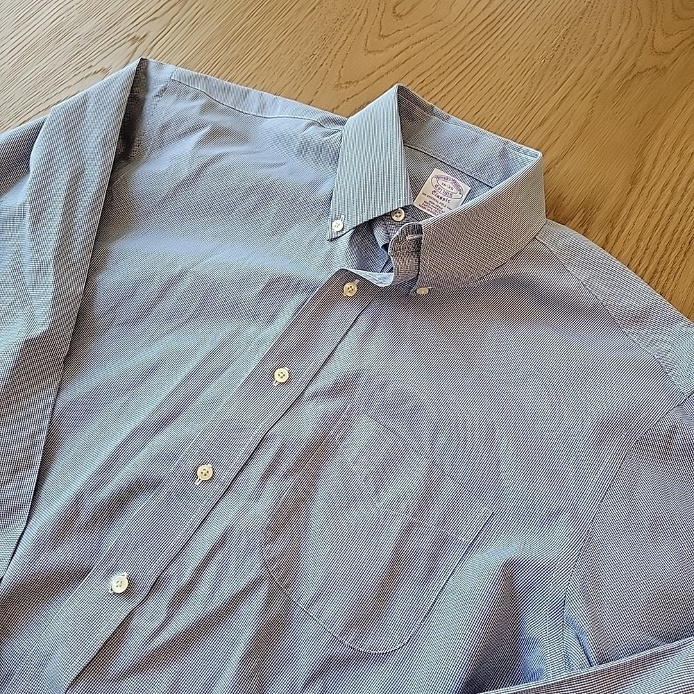 Brooks Brothers Dress Shirt Men's 16 35 Blue Houndstooth Non Iron Supima Cotton